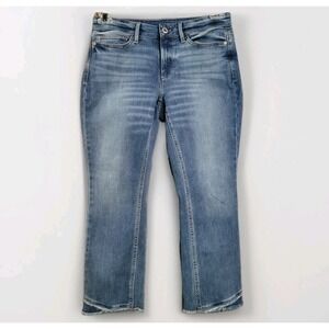 J Jill Denim Demi Bootcut Jeans 6P / 6 Short x 24in Med Wash Mid Rise Frayed Hem